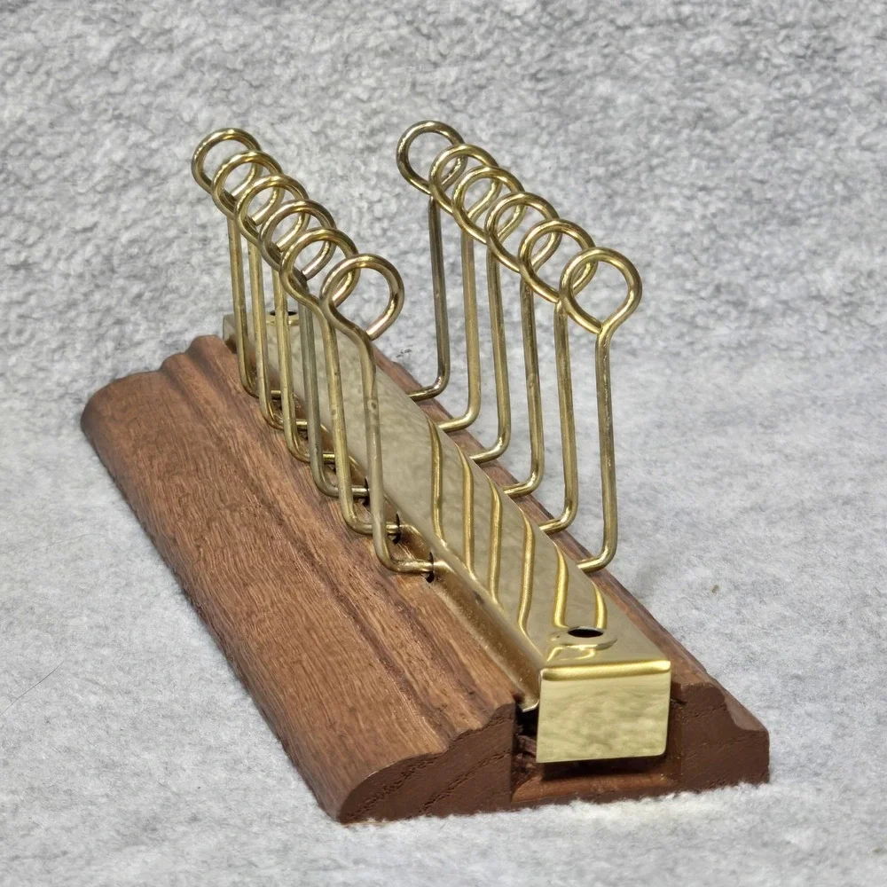 Vintage NOS Oak Wood Brass Tie Rack 12 Arm Wall Mount Necktie Organizer